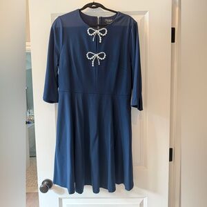 Kate Spade Blue Dress with Pearl Bow Details